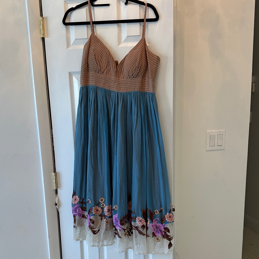 Tracy Reese Brown And Blue Dress With Floral Embroidery